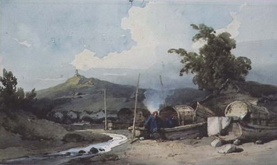 Bootwoningen, Macao, China door George Chinnery