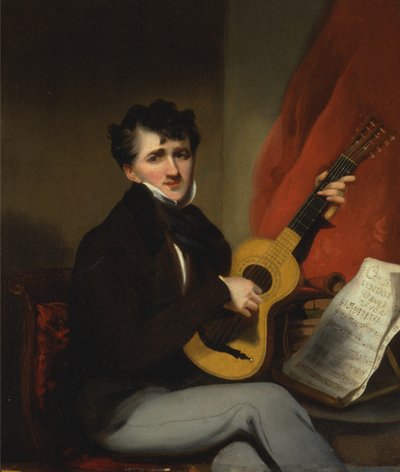 Portret van een gitaarspelende man door George Chinnery