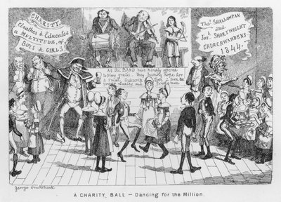 Een liefdadigheidsbal, Dansen voor de Miljoen (gravure) door George Cruikshank