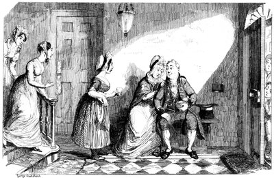 Een aantal vrouwen zorgen voor een zieke man, 19e eeuw door George Cruikshank