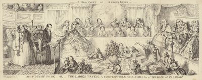 Een satirische cartoon van de Queens Bench door George Cruikshank