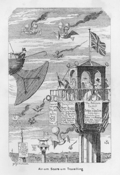 Air-um, Scare-um Reizen - anticipatie van de toekomst van vliegen in 1843 door George Cruikshank