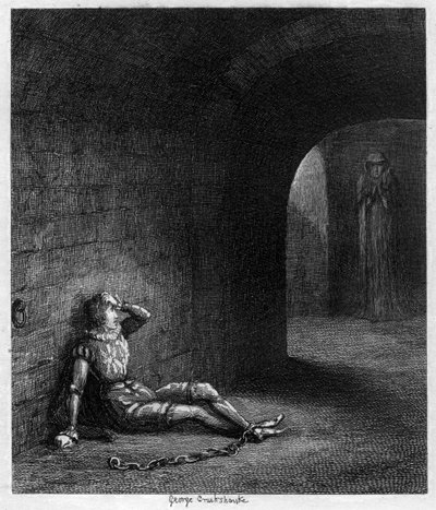 Cuthbert Cholmondeley verrast door de verschijning van een mysterieuze figuur, 1840 door George Cruikshank
