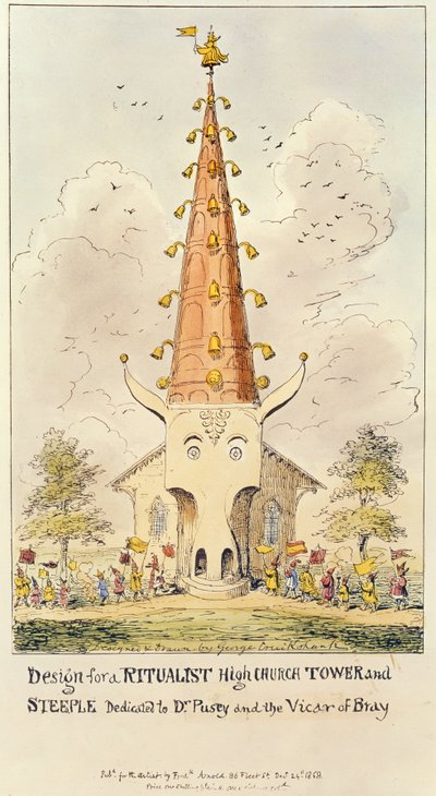 Ontwerp voor een Ritualistische Hoge Kerk Toren en Spits, opgedragen aan Dr. Pusey en de Pastoor van Bray, 1868 door George Cruikshank