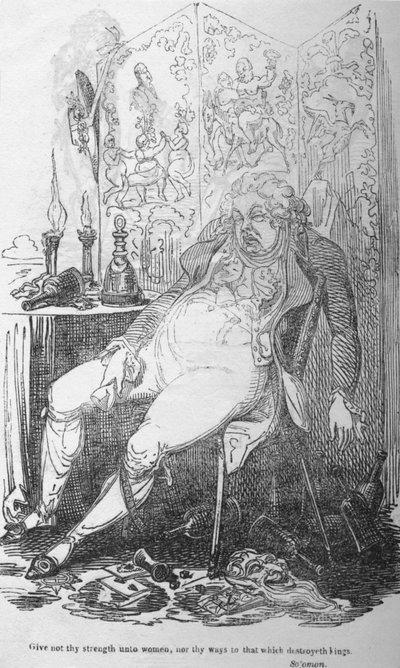 Geef uw kracht niet aan vrouwen, noch uw wegen aan dat wat koningen vernietigt, ca. 1820 door George Cruikshank