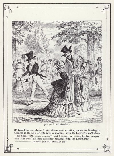 Illustratie voor Het Eigen Boek van de Vrijgezel, of De Voortgang van de Heer Lambkin (Gent) (gravure) door George Cruikshank