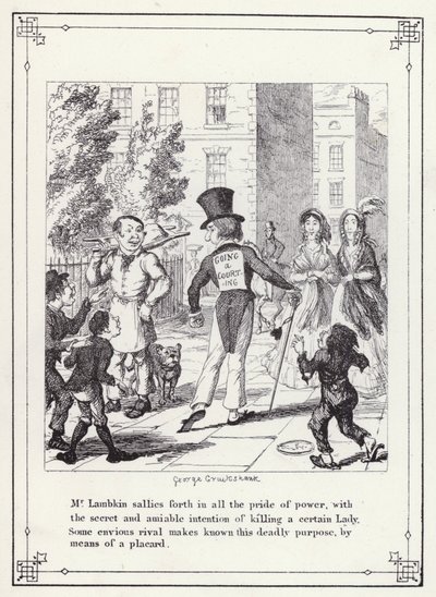 Illustratie voor Het Eigen Boek van de Vrijgezel, of De Voortgang van de Heer Lambkin (Gent) (gravure) door George Cruikshank