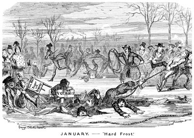 Januari - Strenge vorst, 19e eeuw door George Cruikshank