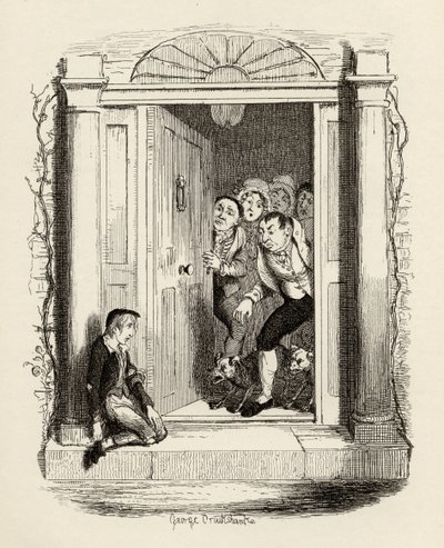 Oliver Twist bij de deur van mevrouw Maylie, uit 