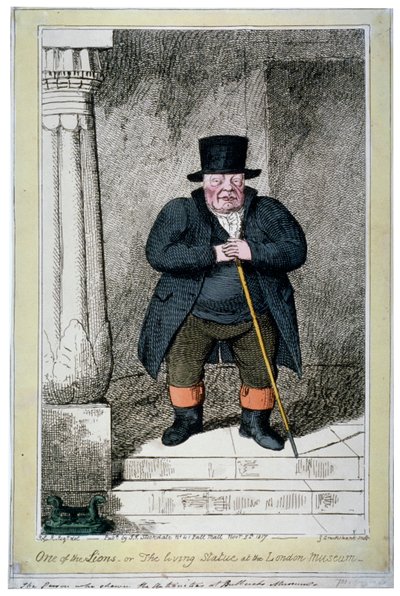 Een van de Leeuwen - of het levende standbeeld in het Londens Museum door George Cruikshank