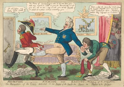 Rumping - Kicking and Kissing - oder - Abschneiden der Privy Purse door George Cruikshank