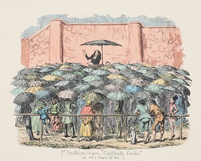 St. Swithuns Kapel Cold-bath velden, gepubliceerd 1833 door George Cruikshank