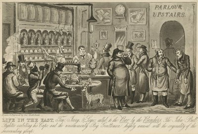 Tom, Jerry en Logic geroepen naar de bar door de rechters door George Cruikshank