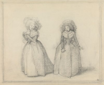 Twee dames in gesprek, vermoedelijk een scène uit een toneelstuk door George Dance