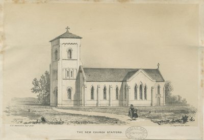 Stafford - Christ Church: getinte lithografie, nd [?midden 19e eeuw] door George E. Hamilton