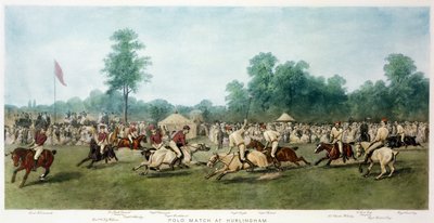 Polo wedstrijd in Hurlingham tussen de Horse Guards (Blauw) en het Monmouthshire Team, 7 juli 1877 door George Earl
