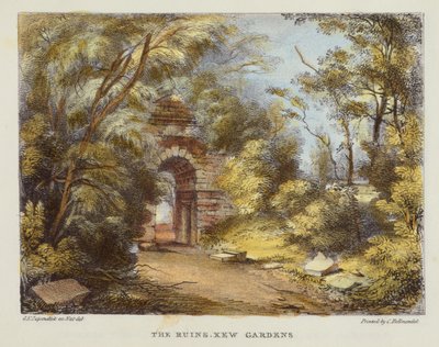 De Ruïnes, Kew Gardens, plaat 15 uit Kew Gardens: Een Serie van Vierentwintig Tekeningen op Steen, gegraveerd door Charles Hullmandel (1789-1850) gepubliceerd 1820 door George Ernest after Papendiek