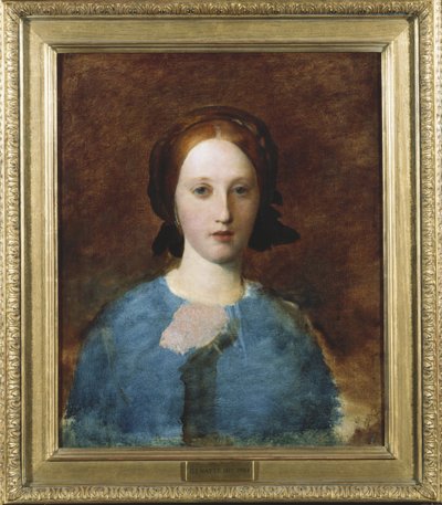 Portret van mevrouw Prescott Decie, buste lengte, in een blauwe jurk - een schets door George Frederick Watts