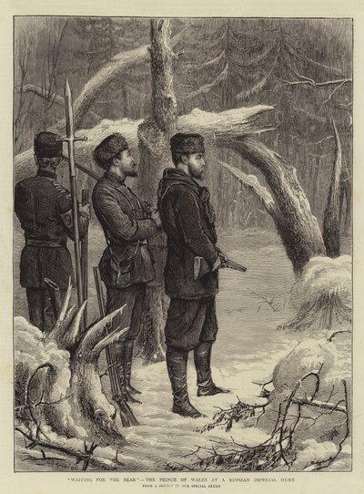 Wachten op de beer, de prins van Wales bij een Russische keizerlijke jacht door George Goodwin Kilburne