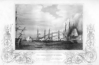 Het bombardement van Odessa, Oekraïne, tijdens de Krimoorlog, 1854 1857 door George Greatbatch