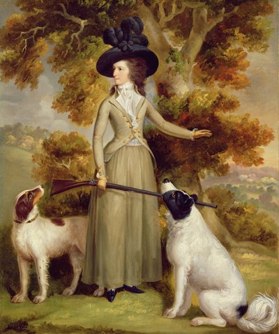 De gravin van Effingham met geweer en jachthonden, 1787 door George Haugh