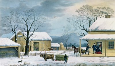 Thuis voor Thanksgiving, gegraveerd door J. Schulfer, uitgegeven door Currier en Ives, 1867 door George Henry Durrie