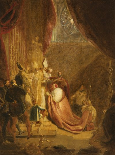Wolsey ontvangt de kardinaalshoed in Westminster Abbey door George Henry Harlow