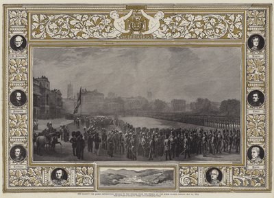 Hare Majesteit de Koningin die Medailles uitreikt aan de Helden van de Krimoorlog op de Horse Guards Parade, 21 mei 1855 door George Housman Thomas