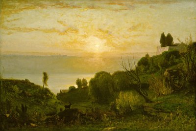 Meer Albano, zonsondergang, ca. 1874 door George Inness