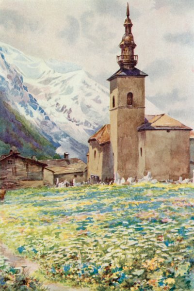 Mont Blanc en de Kerk van Argentiere door George Jackson Flemwell