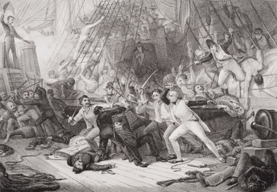 Nelson aan boord van de San Josef tijdens de Slag bij St. Vincent, 14 februari 1797, uit 