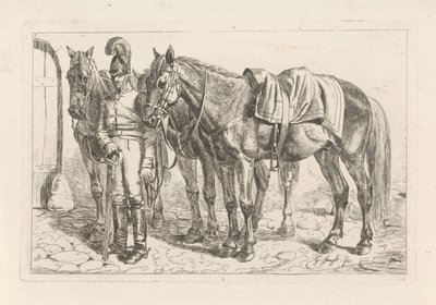 Kurassier en drie paarden door George Jooss