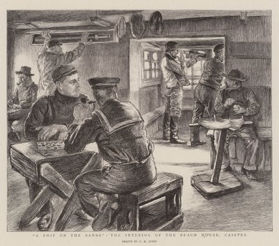 Een schip op het zand, het interieur van het strandhuis, Caister door George Kingston Jones
