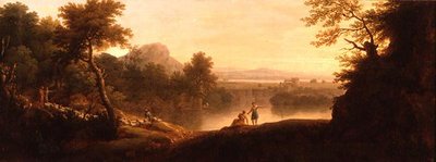 Een pastorale landschap met herders en hun kuddes door George Lambert