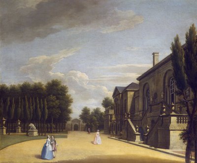 Uitzicht op Chiswick Villa vanaf de achterkant naar de Inigo Jones-poort door George Lambert