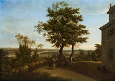 Westcombe House, uitzicht vanaf het terras, met Londen in de verte door George Lambert