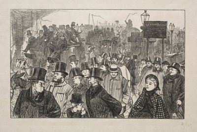 De Levendige Stroom bij London Bridge - Op de Brug door George Louis Palmella Busson Du Maurier