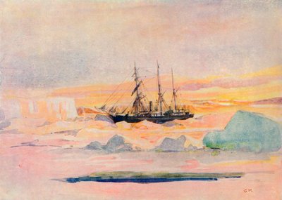 Shackletons schip, de Nimrod, in McMurdo Sound, 1909 door George Marston