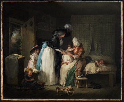 Bezoek aan het kind bij de verpleegkundige door George Morland
