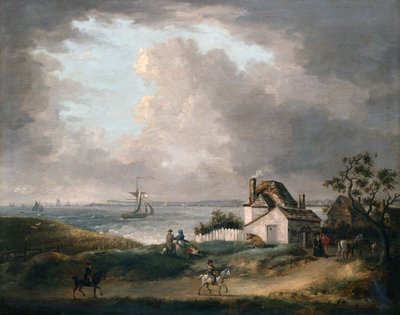 Weymouth Bay met een verre blik op de haven en Portland Bill door George Morland