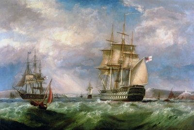 Britse Oorlogsschepen die de Haven van Cork Binnenvaren door George Mounsey Wheatley Atkinson