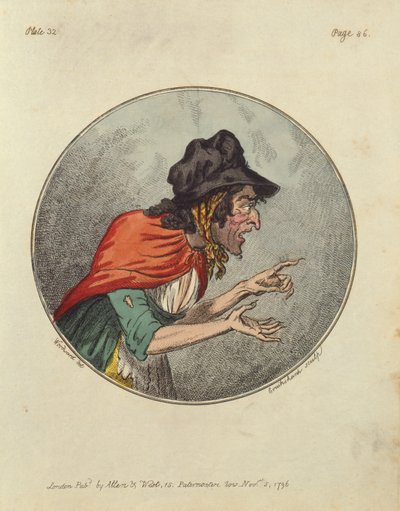 Cartoon van een oude vrouw, geëtst door Isaac Cruikshank door George Moutard Woodward