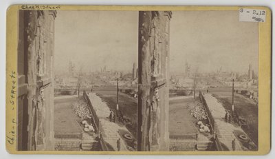 Stereografisch uitzicht op Clark Street na de brand van Chicago in 1871 door George N. Barnard