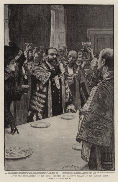 Na de proclamatie van de koning, drinken op de gezondheid van Zijne Majesteit in het Mansion House door George Percy Jacomb Hood