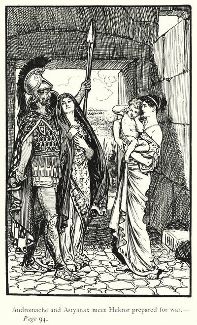 De Ilias: Andromache en Astyanax ontmoeten Hektor voorbereid op oorlog door George Percy Jacomb Hood