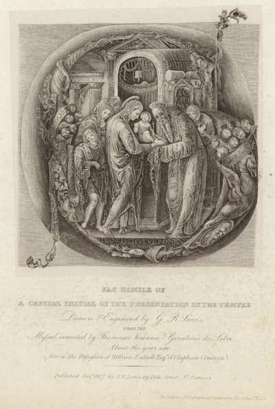 Facsimile van de hoofdletter van de presentatie in de tempel door George Robert Lewis