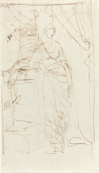Een Elegante Dame in Klassieke Kleding [recto] door George Romney