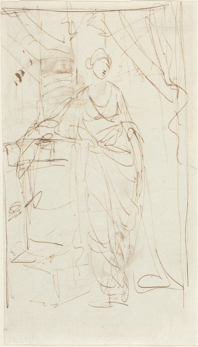 Een elegante dame in klassieke kleding [voorkant] door George Romney