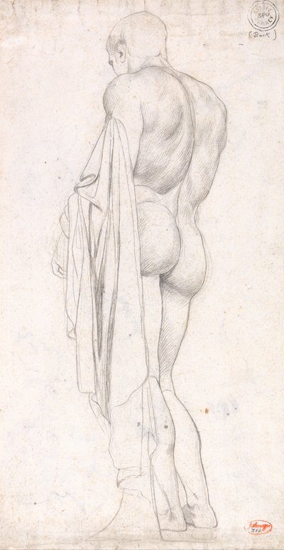 Achteraanzicht van een staande klassieke mannelijke figuur door George Romney