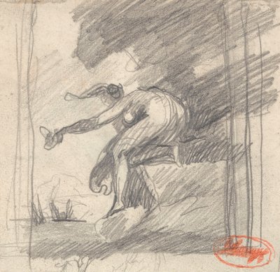 Vrouwelijke figuur knielend op een kaap, zwaaiend door George Romney